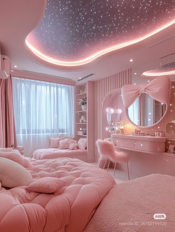 Princess Strawberry-Themed Canopy Bed for Kids