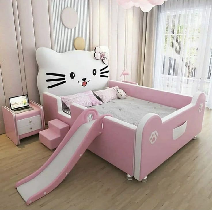 "Hello Kitty Inspired Kids' Bed with Slide"
