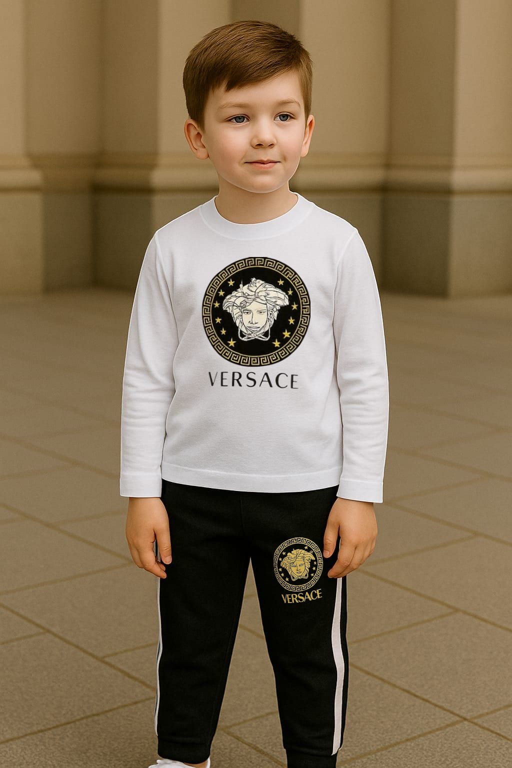 Kids Designer Tracksuit – White & Black / Full Black