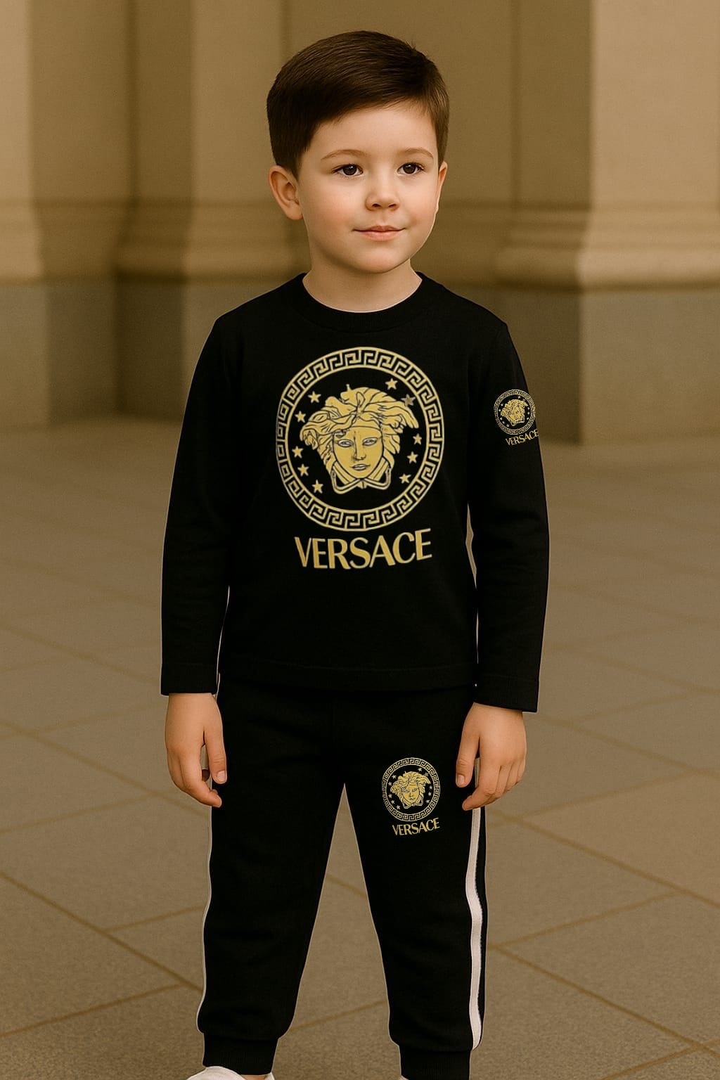 Kids Designer Tracksuit – White & Black / Full Black