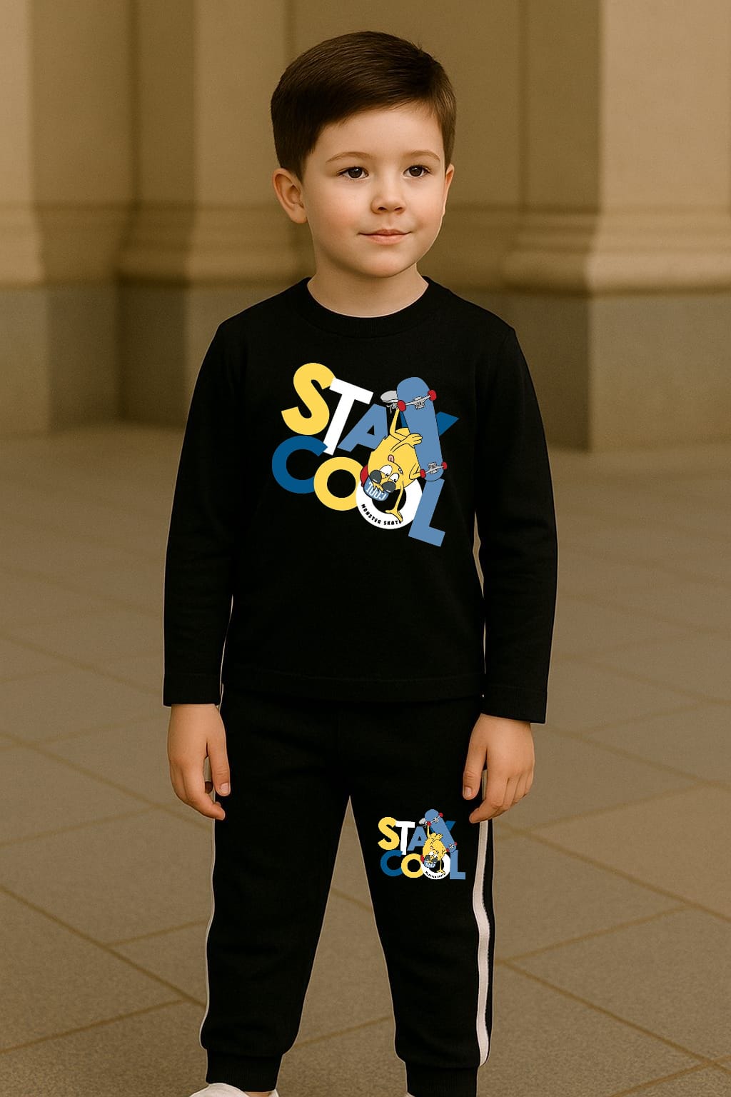 Play Palace Kids "Stay Cool" Tracksuit – White & Black | Also in Full Black & Navy Blue