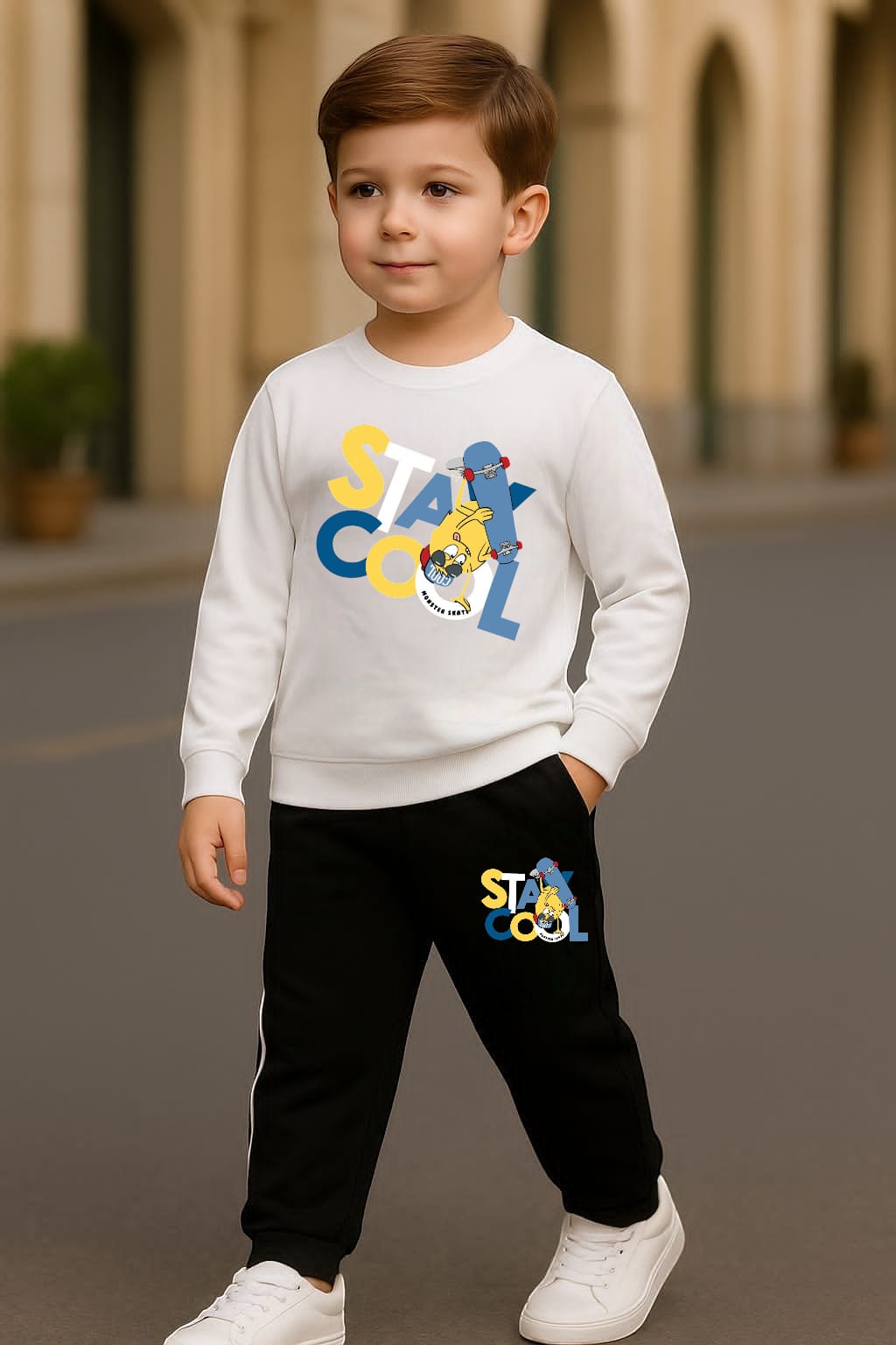 Play Palace Kids "Stay Cool" Tracksuit – White & Black | Also in Full Black & Navy Blue